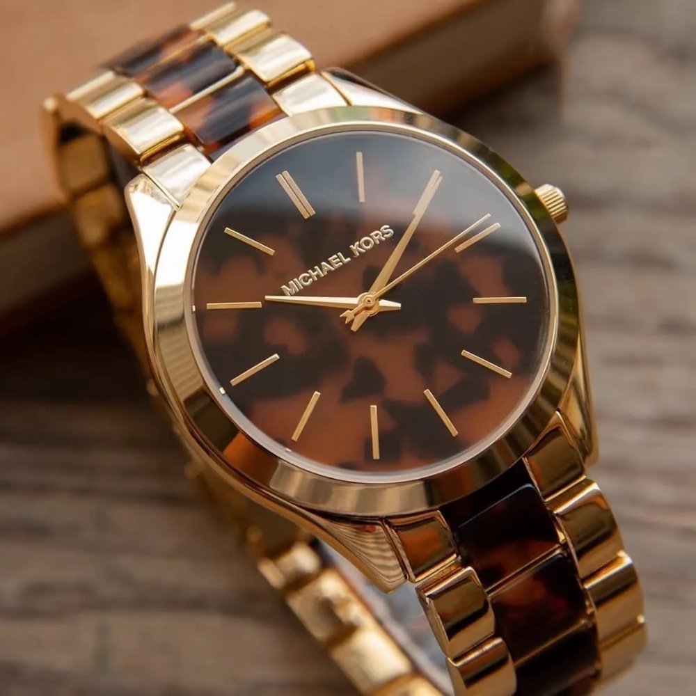 Michael Kors MK4284 Runway Gold Tortoise Acetate Ladies Watch - Picture 6 of 7